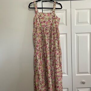 Easel Floral Long Dress Back Tie Cut Out Pink Green, Size Small, NWT